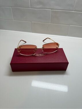 Cartier Rimless Sunglasses with Pink Gradient Lenses and Gold Temples